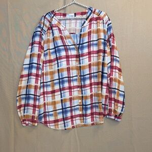 Alfred Dunner Red and Blue Plaid Button-Down Shirt